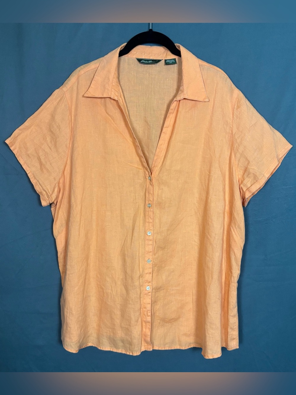 Eddie Bauer | Women’s Short-Sleeve Linen Shirt | Peach | V-Neck